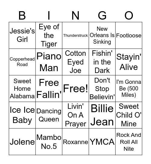 MRHS Student Council Song Bingo Card