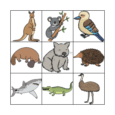 Australian Animal Bingo Card