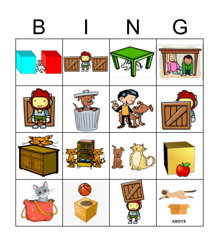 Prepositions of place Bingo Card