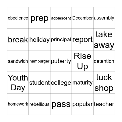 Vocabulary Bingo Card