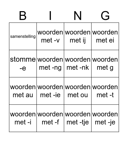 Spelling bingo Card