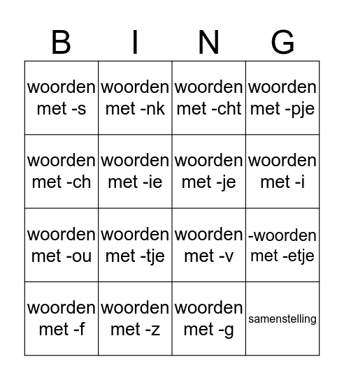 Spelling bingo Card