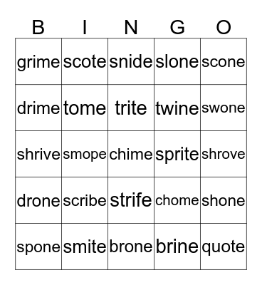 o-e;i-e Bingo Card
