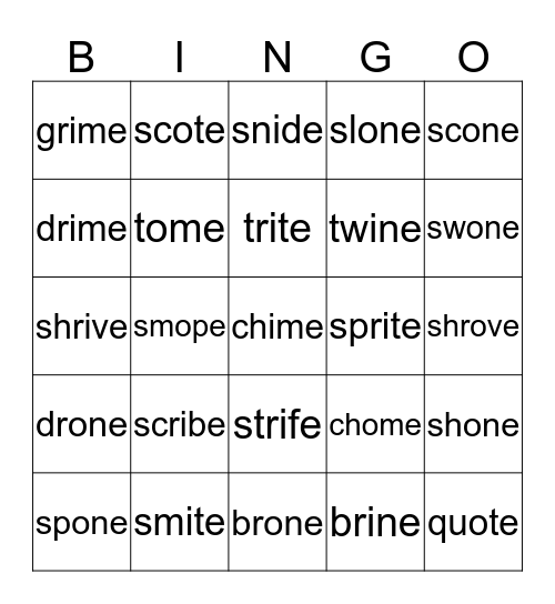 o-e;i-e Bingo Card