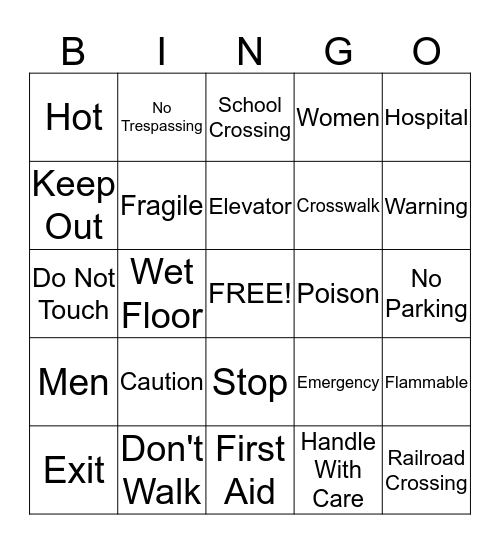 Signs Around You Bingo Card