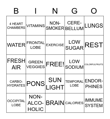 SB VBS HEALTHY KIDS BINGO Card