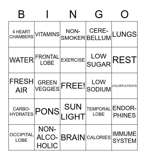 SB VBS HEALTHY KIDS BINGO Card