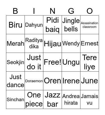 Seokjin Bingo Card