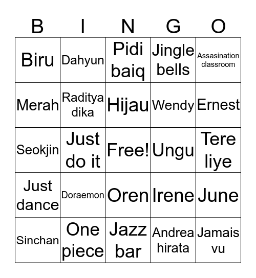 Seokjin Bingo Card