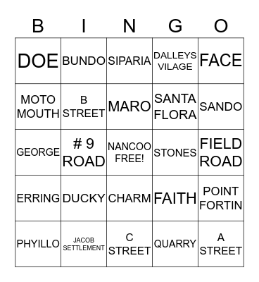 NANCOO FAMILY BINGO Card