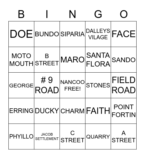 NANCOO FAMILY BINGO Card