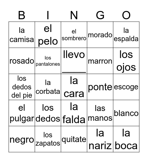 3/4 Unit 5 Bingo Card