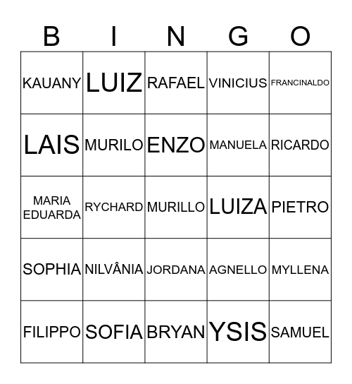 1º E - NILVÂNIA Bingo Card