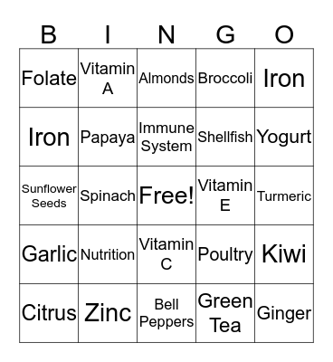 Immune System Booster Bingo Card