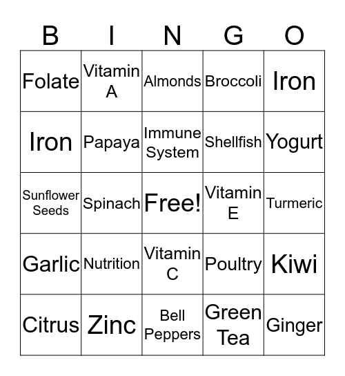 Immune System Booster Bingo Card