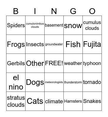Weather Bingo Card