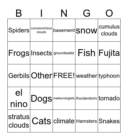 Weather Bingo Card
