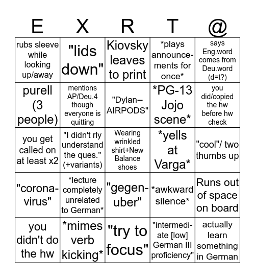 Deutsch III Bingo Card