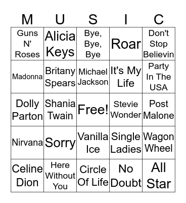 Music Bingo Card