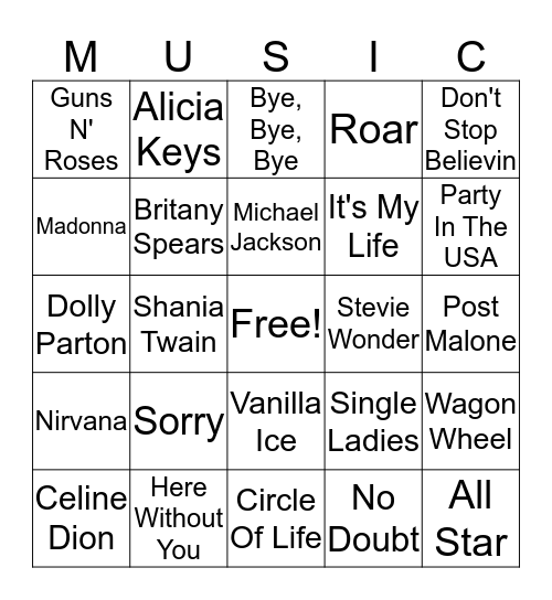 Music Bingo Card