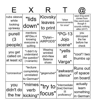Deutsch III Bingo Card
