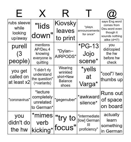 Deutsch III Bingo Card