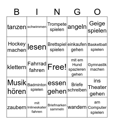Hobbys Bingo Card