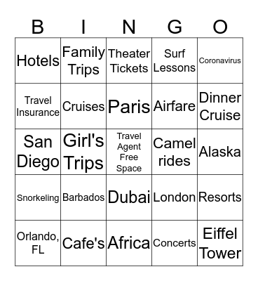 Travel Agent Bingo Card