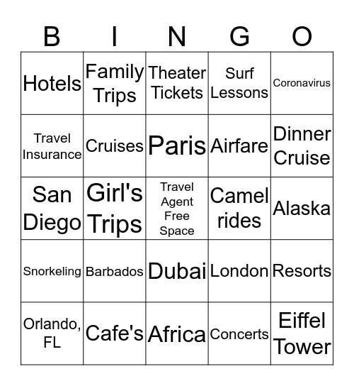 Travel Agent Bingo Card