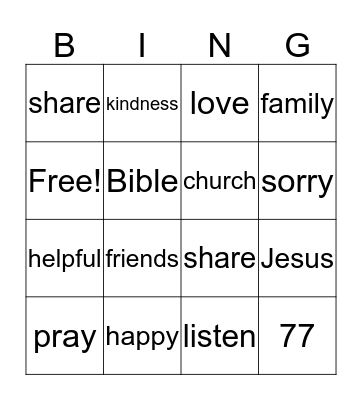 FORGIVENESS Bingo Card