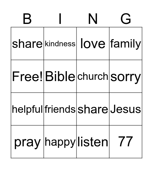 FORGIVENESS Bingo Card