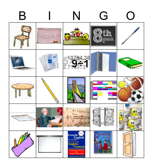 Les Objets D école Les Cours Bingo Card