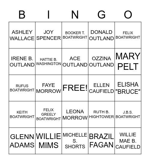 FAMILY BINGO Card