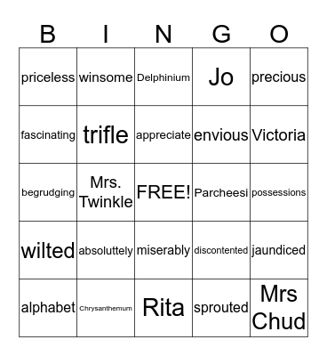 Chrysanthemum Bingo Card