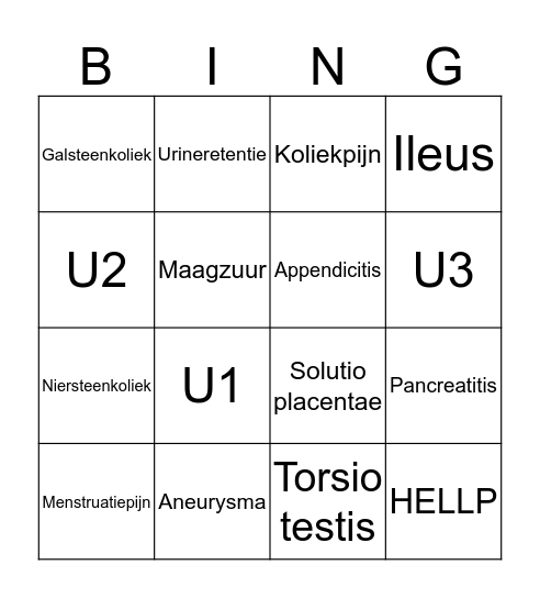 Buikpijn volwassenen Bingo Card