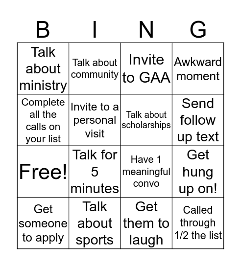 Thursday Call Blitz Bingo Card