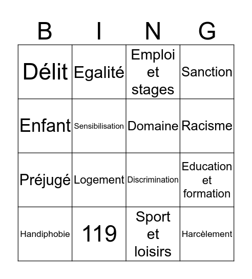 Le BINGO de l'égalité  Bingo Card