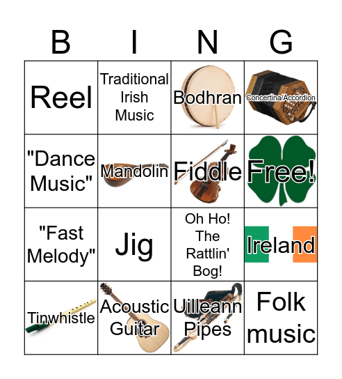 Traditional Irish Music Bingo Card