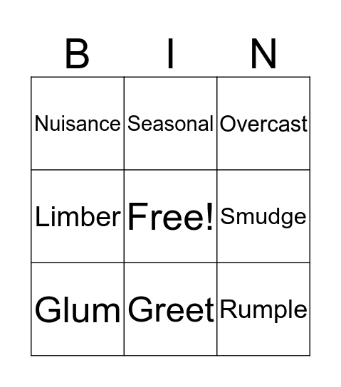 4th -Vocabulary week 1 &2  Bingo Card
