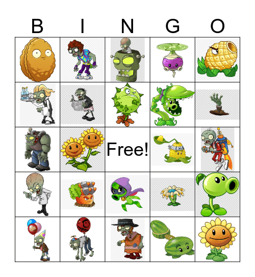 Plants and Zombies Bingo Card
