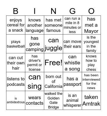 Icebreaker Bingo Card