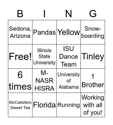Get to know MEG!  Bingo Card