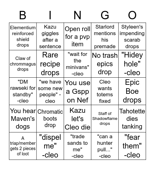 Vintage BWL bingo Card