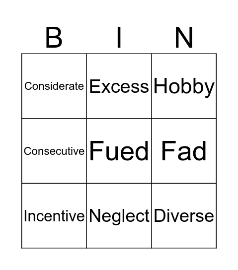 4th -Vocabulary week 1 &2  Bingo Card