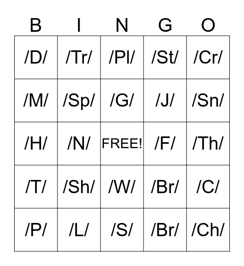 Sound Bingo Card