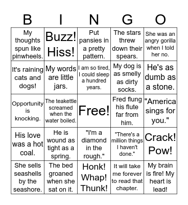 Figurative Language Bingo Card