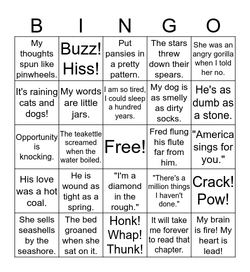 Figurative Language Bingo Card