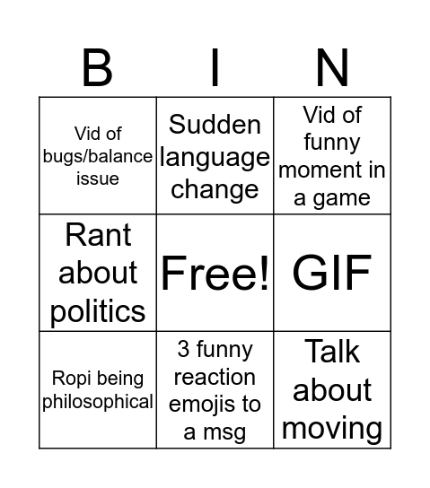 The Bois Bingo Card