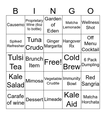 Lunch Time Bingo Card