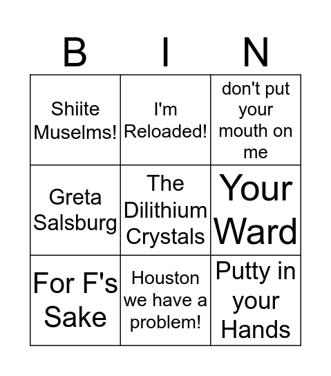 Pete' Catchphrase Bingo Card